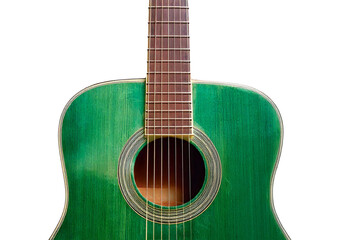 Obraz premium Old green guitar isolated on transparent or white background