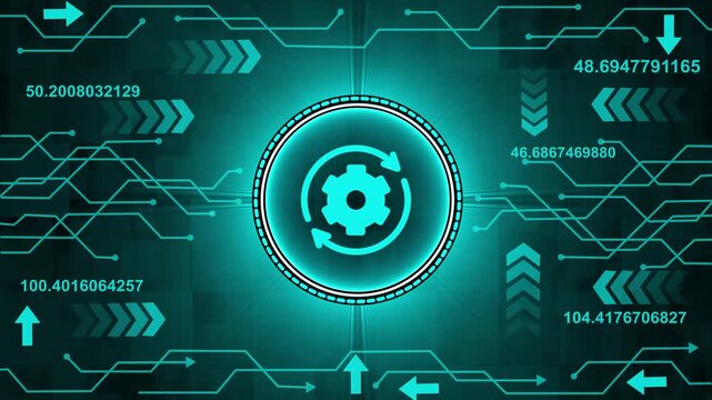 settings animated icon. Technology setting icon concept. setting icon futuristic neon circuit board animated flat style Processor chips background. 4k video animation. 