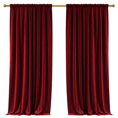 A Pair of red Velvet Curtains Draped Elegantly Against, isolated on white background, PNG format.