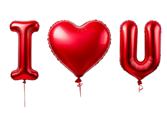 Red balloons with the inscription I love you isolated on transparent or white background