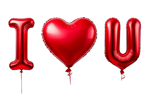 Red balloons with the inscription I love you isolated on transparent or white background