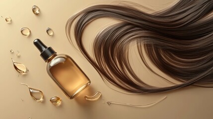 Fototapeta premium Nourish hair of shampoo or Oil Vitamin serum. Repair damaged hair concept, 3d rendering.