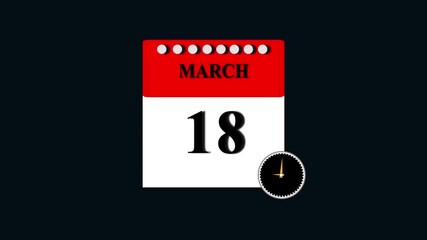 Abstract calendar icon - day 18 animation. Clock icon magenta red color animation transparent appointment, important date on light gray background.