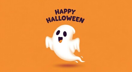 Happy Halloween Ghost Greeting with Orange Background for Holiday Celebrations