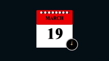 Abstract calendar icon - day 19 animation. Clock icon magenta red color animation transparent appointment, important date on light gray background.