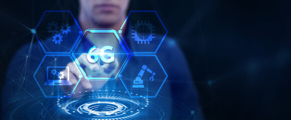 The concept of 6G network, high-speed mobile Internet, new generation networks. Business, modern technology, internet and networking concept.