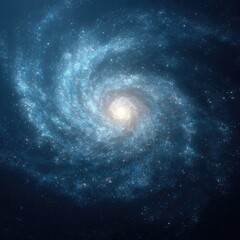 Obraz premium Spiral galaxy rendering, swirling blue and white celestial body in vast cosmos.