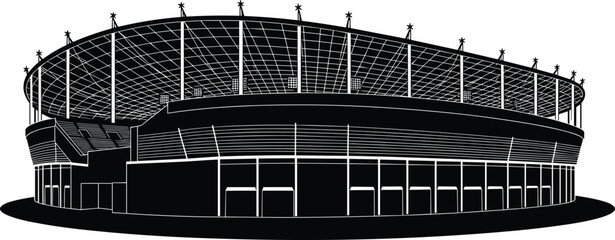 Modern stadium exterior, large sports arena, open air venue, architectural design, event space, spectator seats, illuminated roof, sports facility. © MEHEDI