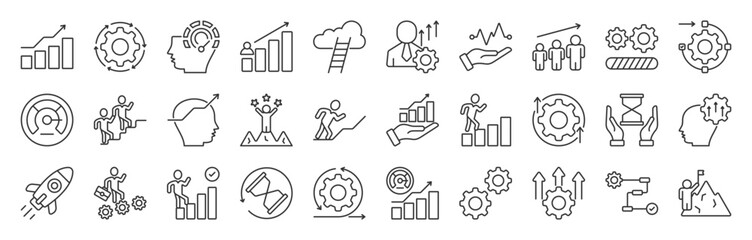 Progress line editable icon set collection. contains icon related to progress, growth, efficiency. Editable stroke. Vector illustration eps 10