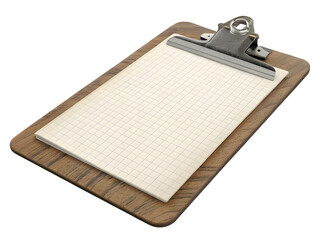 Vintage wooden clipboard with blank paper and metal clip