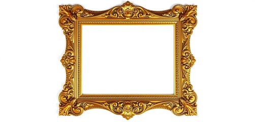 Ornate gold vintage picture frame isolated on white background,   art deco,   celebration