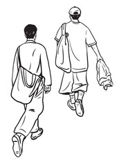 Urban Stroll: Two individuals engage in a leisurely promenade through an urban setting. This illustration captures the essence of a relaxed outing.