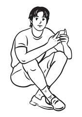 Solitary Contemplation: A solitary figure, engrossed in digital connection, sits absorbed, embodying quietude and contemplation.