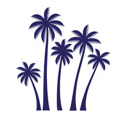 Silhouette illustration featuring several tropical palm trees arranged on a white background