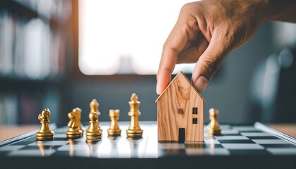 Strategic Real Estate Investment Planning with Chess Pieces and House Model.