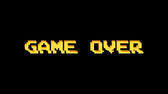 8-bit Game Over, Classic video game end, Vintage game UI, Animated End message, Pixel Game Over animation, black retro game screen, Pixelated Game Over text, video, pixel art, retro, 8-bit - Powered by Adobe
