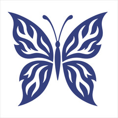 Decorative Blue Butterfly Tattoo or Stencil Icon Vector