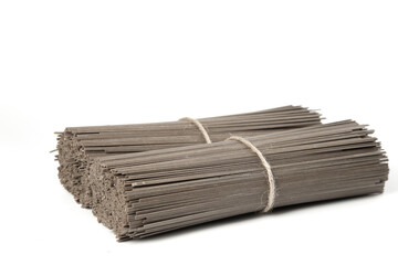 Pure buckwheat soba noodles bundle tied with string for Japanese cooking
