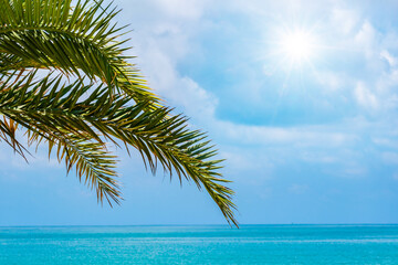 Nature of the ocean and blue sky Summer with sunshine, sandy beaches, clear blue waters sparkling...