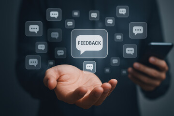 Feedback message communication concept with hand and smartphone