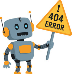 Damaged Robot Holding a 404 Error Sign.