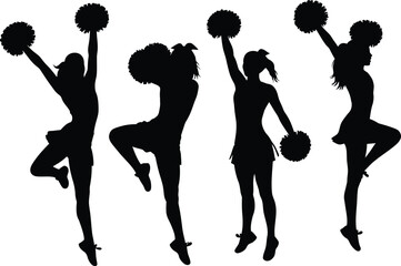 Four Cheerleaders in Dynamic Action Silhouettes.