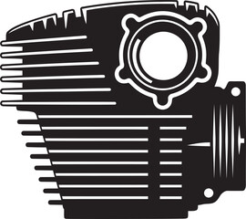Flat black motorcycle cylinder block silhouette vector icon on transparent background