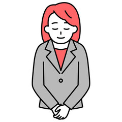 お辞儀をするスーツの女性