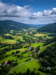 Obraz premium Landscape with green hills and mountains