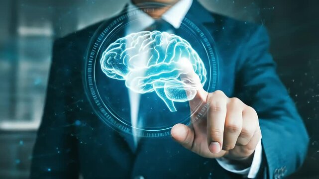 Businessperson pointing at technology key concept