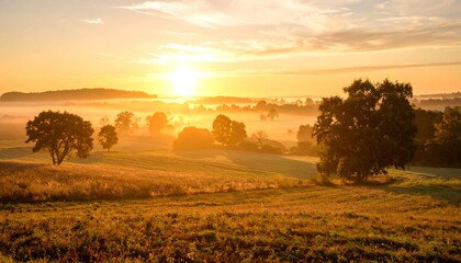 Golden sunrise over a misty field (1)