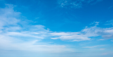 Panorama of cloud clear sky background for summer vacation concept at ocean and summer sea water with sunlight of beautiful cloudy	