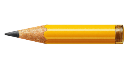 Short yellow pencil with graphite tip isolated on transparent background