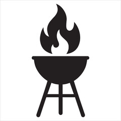BBQ Grill with Flame Silhouette Vector Icon