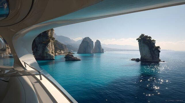 View on a hydrofoil looking out at a sleek Mediterranean coast offers exhilarating water adventures