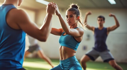 teen leadership sports concept. Dynamic workout session featuring engaged fitness enthusiasts.