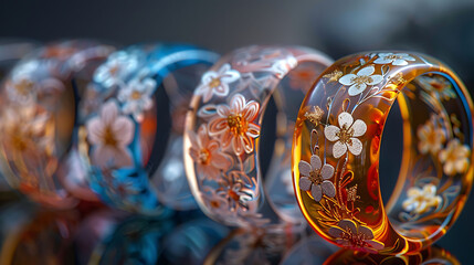 Fototapeta premium Elegant Glass Bangles with Intricate Lace Like Designs 