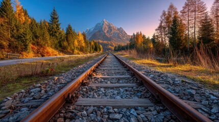 Fototapeta premium Autumnal mountain railway tracks