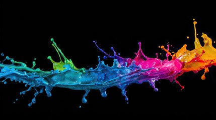 Colorful paint splashes and vibrant ink splashes create a colorful explosion on a black background, creative art design and splash paint feature a colorful splash concept with a splash effect.