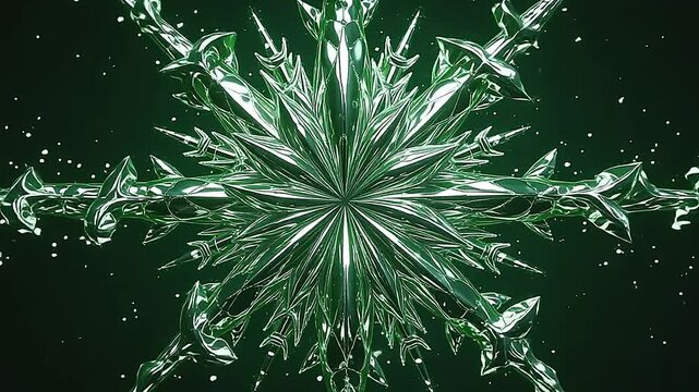 Explode crystal fractal mirror patterns cascade energetically, crystalline reflections multiplying rapidly on a consistent green background, perfect for advanced digital storytelling.