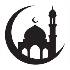 Mosque and Crescent Moon Islamic Icon