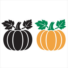 Black and Orange Pumpkin with Leaves Icons