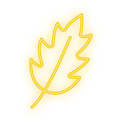 Doodle Neon Signboard of a bright yellow oak leaf symbolizing autumn, nature, or seasonal change on a transparent background