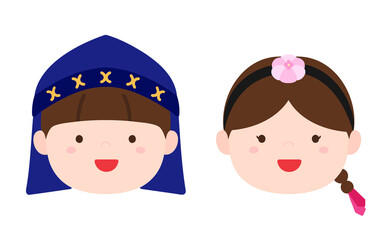 hanbok korean kids face illustration