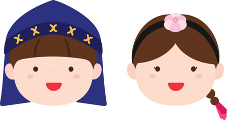 hanbok korean kids face illustration