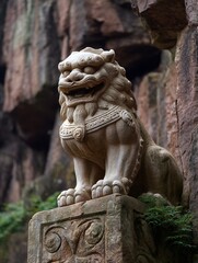 Obraz premium Stone lion statue in chinese temple
