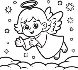 Cute baby angel flying among stars isolated on transparent background