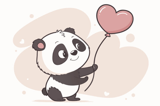 panda with heart balun