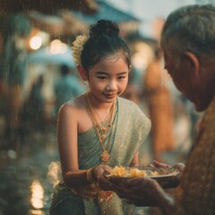 Young Girl Pouring Water onto Elderly Hands
