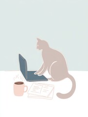 Cozy Cat Working at a Minimalistic Desk Scene